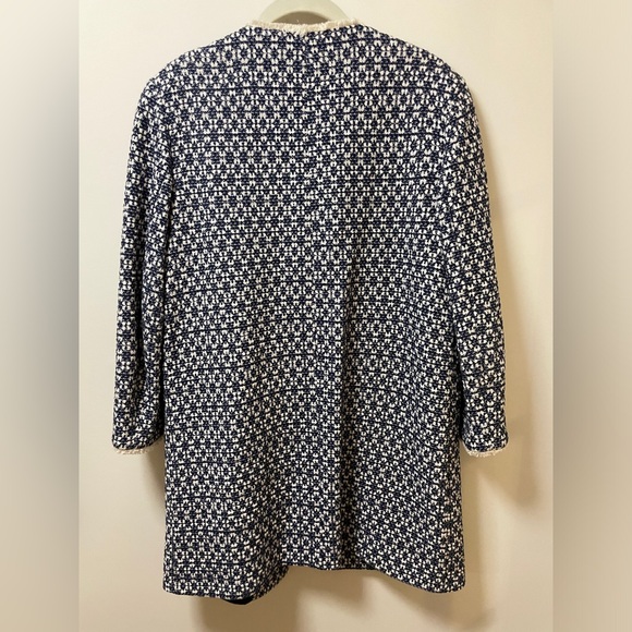 Zara Basic Blue and Cream Tweed Coat, Size Large - Picture 3 of 6